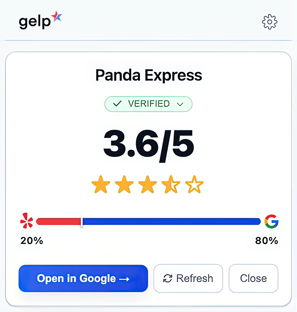 Gelp showing combined Yelp and Google ratings